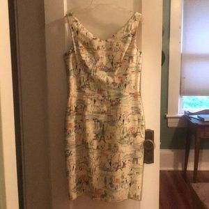 David Meister printed sheath lines dress, size 10.